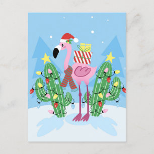 Carte Postale Christmas Flamingo with Cactus