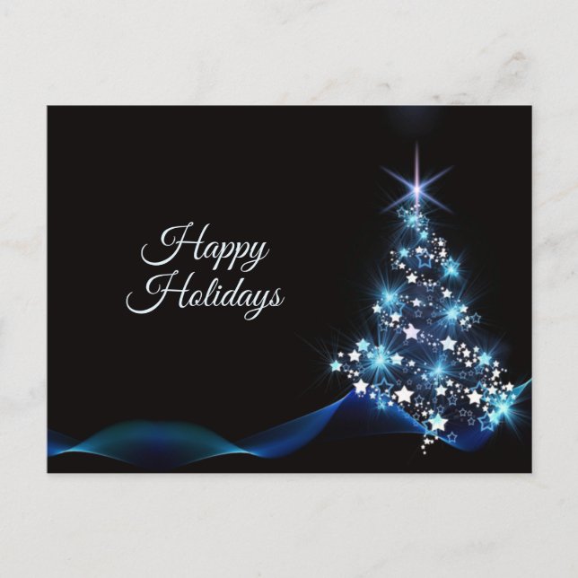 Carte Postale Christmas Greeting Blue Shiny Tree Black Elegant (Devant)