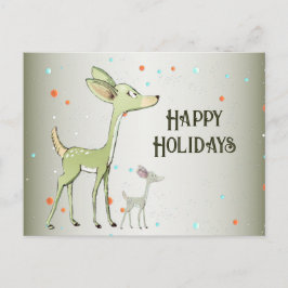 Carte Postale Christmas Greeting Green Deers Holidays Cute