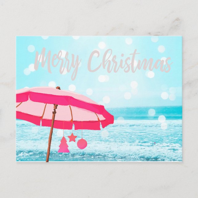 Carte Postale Christmas Holiday Sunshine Beach Scène Parapluie (Devant)