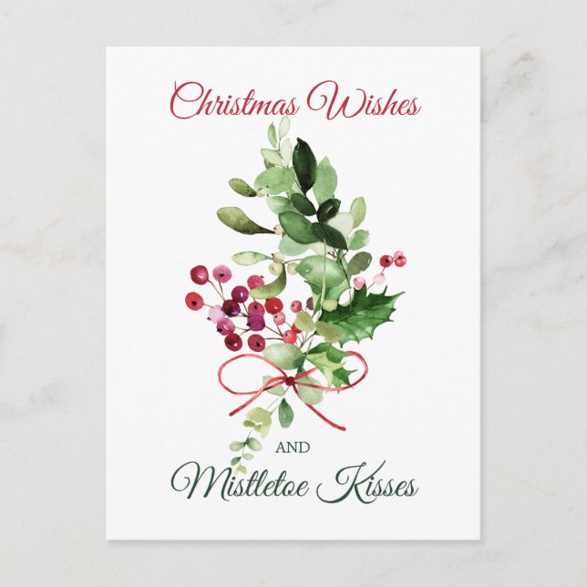 Carte postale Christmas Holly Mistletoe Red Berry (Devant)