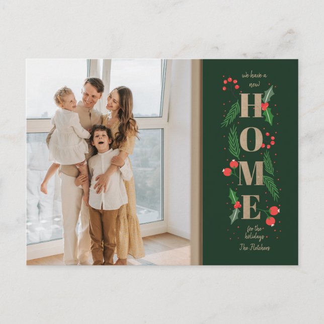 Carte Postale Christmas Holly Nous avons déménagé Holiday Moving (Devant)