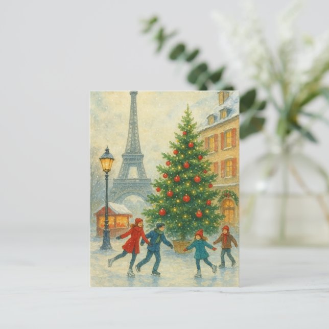 Carte Postale Christmas in Paris Postcard – Eiffel Tower Winter  (Debout devant)