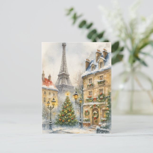 Carte Postale Christmas in Paris Watercolor Eiffel Tower Scene (Debout devant)