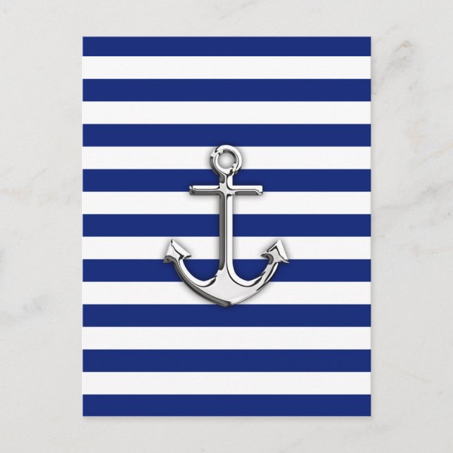 Carte Postale Chrome Anchor on Navy Stripes (Devant)