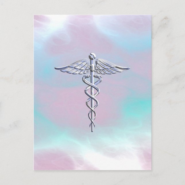 Carte Postale Chrome Comme Caduceus Symbole Médicale Mère Pearl (Devant)
