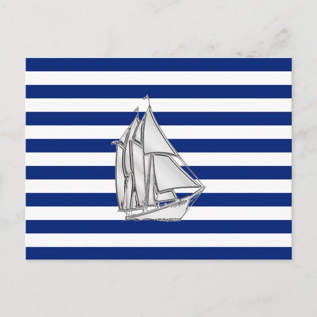Carte Postale Chrome Sailboat sur les rayures nautiques (Devant)