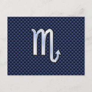 Carte Postale Chrome Scorpio Zodiac Sign on Blue Carbon Fibre