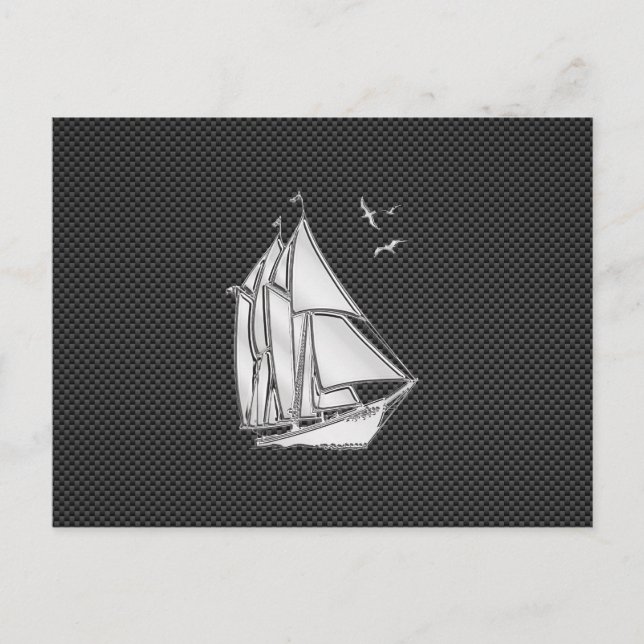 Carte Postale Chrome Silver comme voilier sur fibre de carbone (Devant)