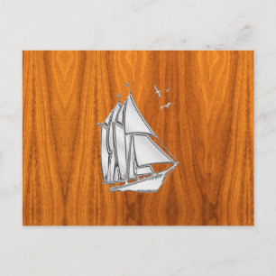 Carte Postale Chromes Silver like Sailboat on Teak Veneer