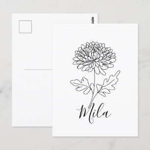 Carte Postale Chrysanthème de naissance personnalisé de novembre