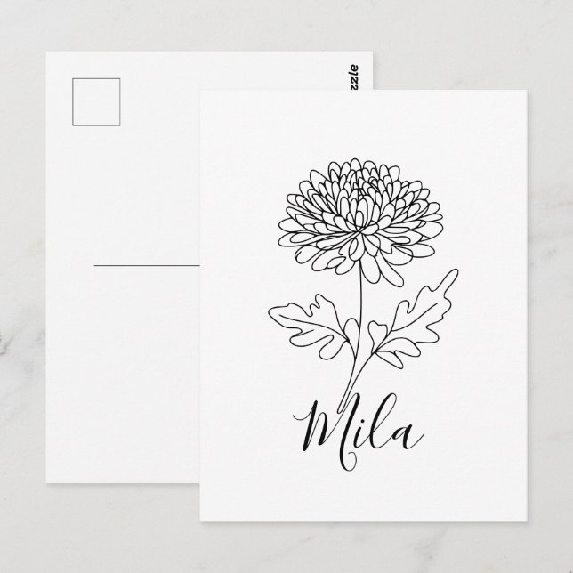 Carte Postale Chrysanthème de naissance personnalisé de novembre (Devant / Derrière)