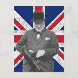 Carte Postale Churchill Pose Avec Le Drapeau Britannique