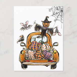 Carte Postale Chute Citrouille Patuck avec chauve-souris épouvan