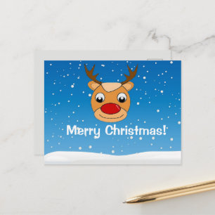 Carte Postale Chute de neige de rennes souriant bleu personnalis