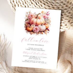 Carte Postale Chute en Amour Rose Floral Citrouille Baby shower 