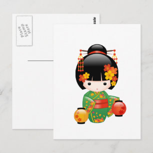 Carte Postale Chute Poupée Kokeshi - Japonaise Geisha Girl