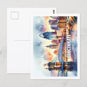 Carte Postale Cicinnati Ohio célèbres lieux de voyage aquarelle