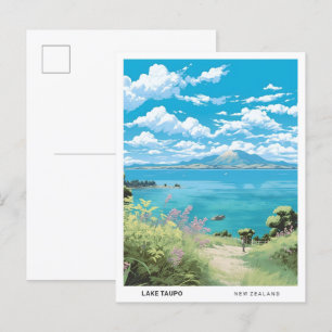Carte Postale Ciel bleu dans le lac Taupo Nouvelle-Zélande Vinta