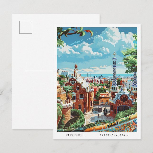 Carte Postale Ciel bleu dans le parc Guell Barcelona Espagne Voy (Devant / Derrière)
