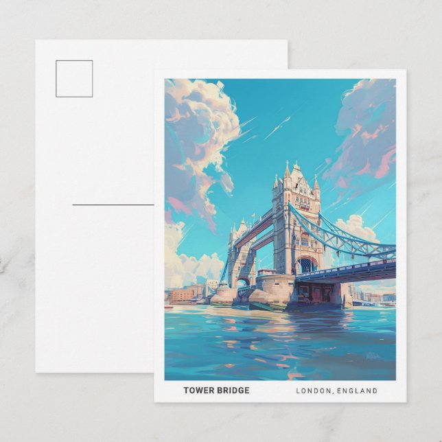 Carte Postale Ciel bleu dans Tower Bridge Londres Angleterre Voy (Devant / Derrière)