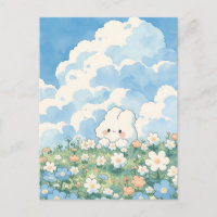 Ciel Bleu Vibrant Lapin Blanc Prairie de Marguerit