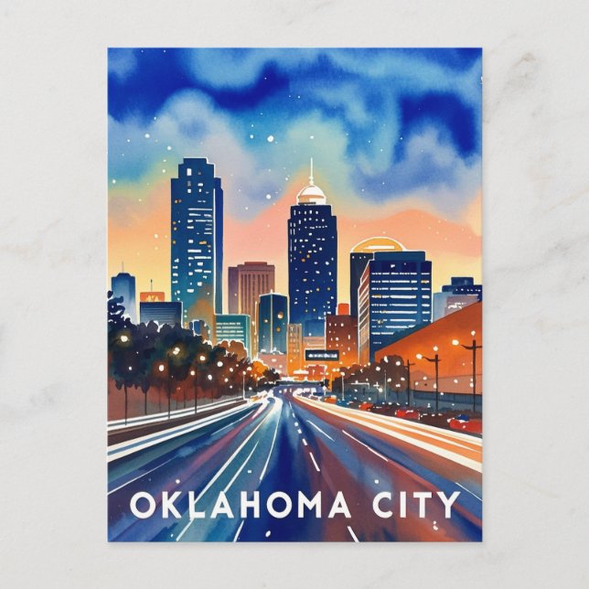 Carte Postale Ciel de la ville d'Oklahoma en aquarelle (Devant)