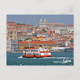 Carte Postale Ciel de Lisbonne avec vieux ferry sur le fleuve Ta