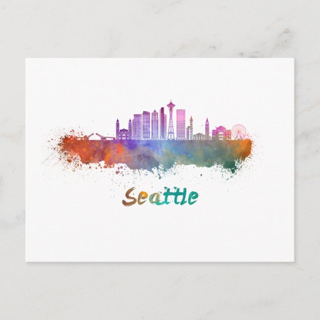 Carte Postale Ciel Seattle V2 en aquarelle (Devant)