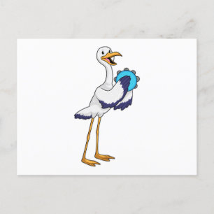 Carte Postale Cigogne en musicien avec tambourin