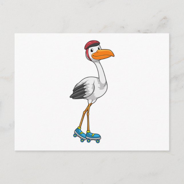 Carte Postale Cigogne en patineur en ligne avec des rollers (Devant)