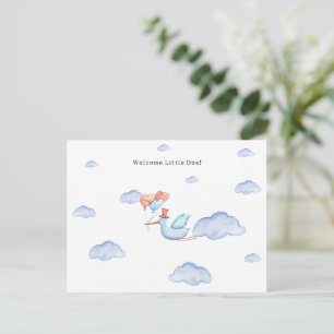 Carte Postale Cigogne volant à travers les nuages Bienvenue nouv