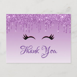Carte Postale Cils noirs élégants et Merci pailleté violet