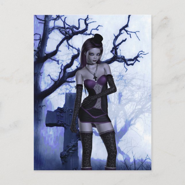 Carte Postale Cimetière Lolita Goth Imaginaire Signé Mini Imprim (Devant)