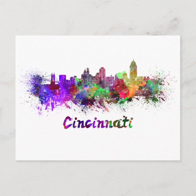 Carte Postale Cincinnati skyline in watercolor (Devant)