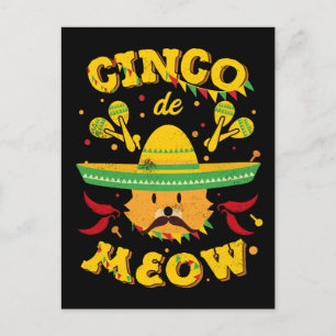 Carte Postale Cinco de Mayo Cat Cinco de Meow Kitten Sombrero