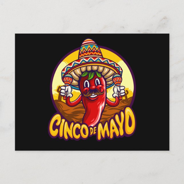 Carte Postale Cinco De Mayo Chili Mexicain Jouant Maracas (Devant)