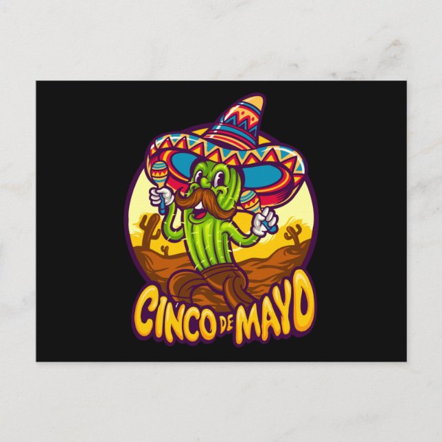 Carte Postale Cinco De Mayo Mexicaine Fiesta Cactus Jouant Marac (Devant)