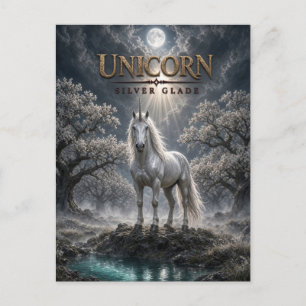 Carte Postale Cinéma sombre Licorne Argent Clairière