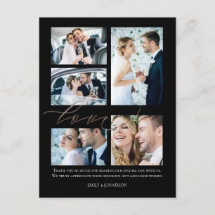 Carte Postale Cinq photos Script Love Mariage Merci noir