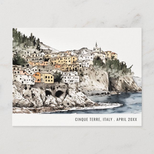 Carte Postale Cinque Terre, Italie Aquarelle de mer Voyage itali (Devant)