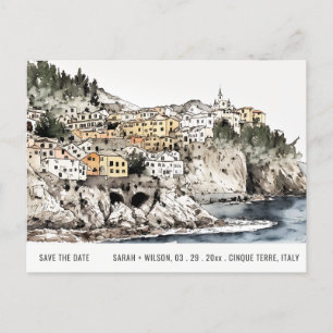 Carte Postale Cinque Terre Italie Aquarelle Sauvegarder La Date