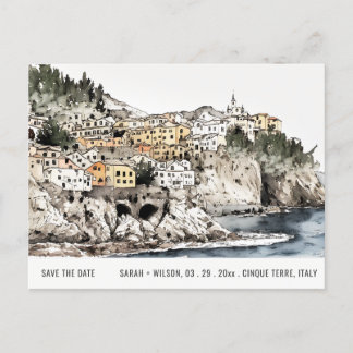 Carte Postale Cinque Terre Italie Aquarelle Sauvegarder La Date