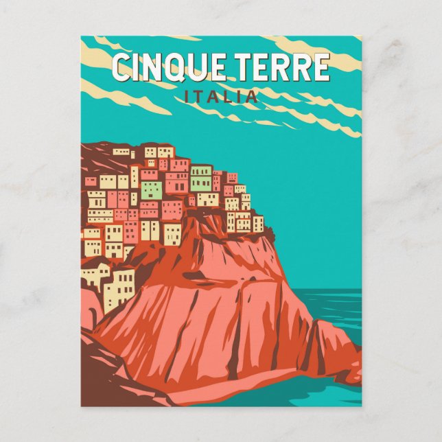 Carte Postale Cinque Terre Italie Voyage Art Rétro (Devant)