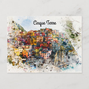 Carte Postale Cinque Terre Ligurie Italie scène aquarelle d'été