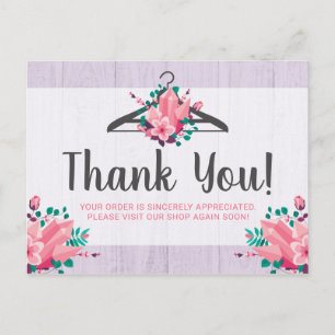 Carte Postale Cintre de vêtements floraux Boho Boutique Merci