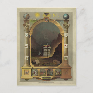 Carte Postale Circa 1872 Masonic Chart Lithography Imprimer l'im