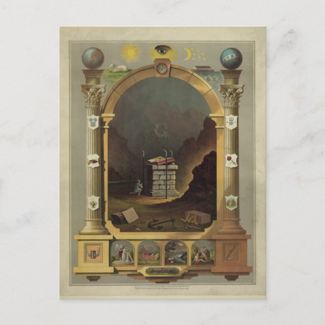 Carte Postale Circa 1872 Masonic Chart Lithography Imprimer l'im (Devant)