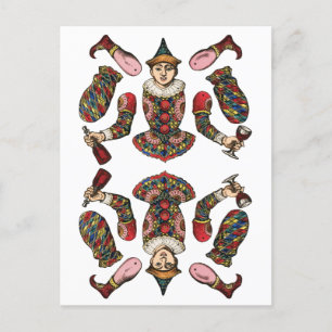 Carte Postale cirque clown garçon articulé papier découpe poupée