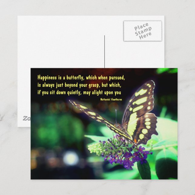 Carte Postale Citation de bonheur de papillon Inspirante  (Devant / Derrière)